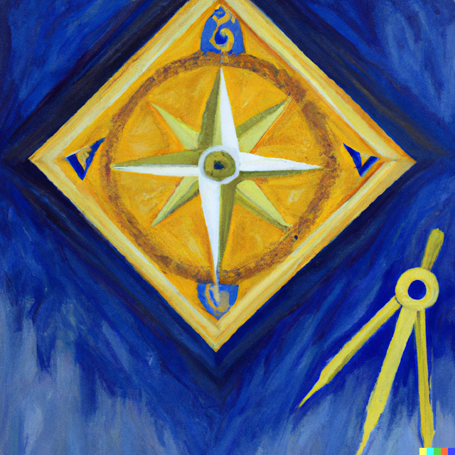 Painting in the style of Vincent van Gogh of the square and compasses related to Freemasonry