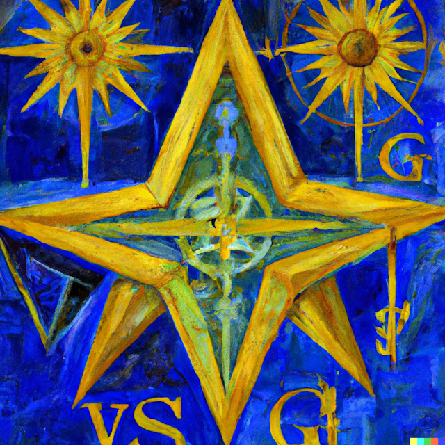 Painting in the style of Vincent van Gogh of the square and compasses related to Freemasonry